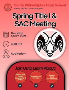 Flyer for Title 1 meeting for parents and families